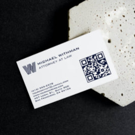 BLAUE LINIE MONOGRAMM MÄNNLICH QR ANWALT BUCHHALTE VISITENKARTE