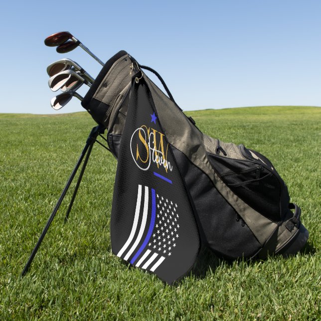 Blaue Linie und Mit Monogramm Name / Moderne Unter Golfhandtuch (Gras)