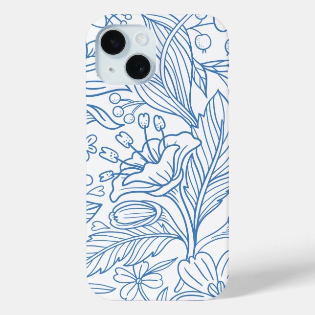 Blaue Linienkunst Blumen Mittelmeer Botanik  Case-Mate iPhone Hülle (Rückseite)
