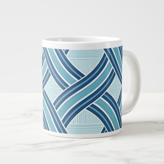 Blaue Linienmuster Jumbo-Tasse (Vorderseite Rechts)