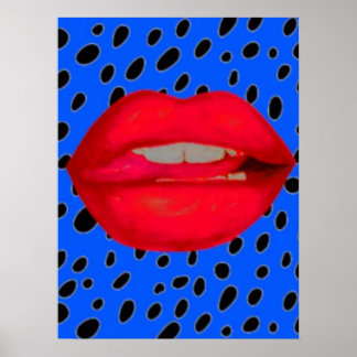 Blaue Lippen-Leoparden drucken rockabiles Poster