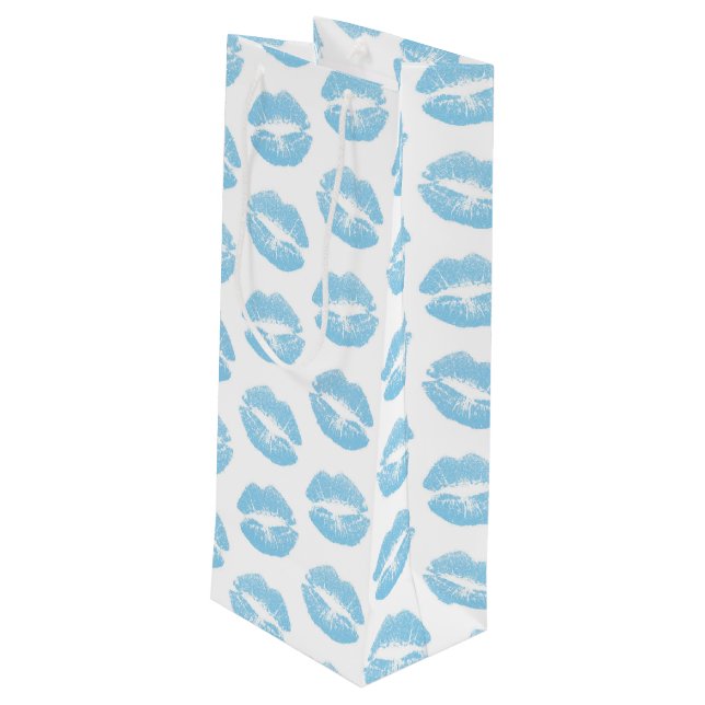 Blaue Lippen, Lippenmuster, blauer Lipstick, Kuss Geschenktüte Für Weinflaschen (Rückseite Schrägansicht)