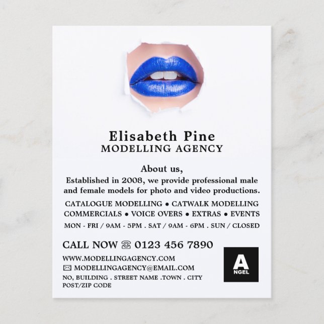 Blaue Lippen, Modellierungsagentur, Modell-Agent Flyer (Vorne)