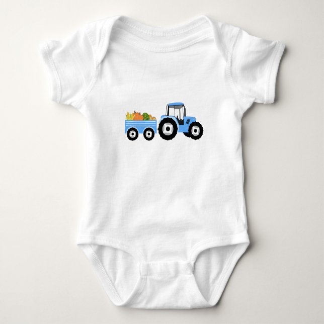 Blaue LKW-Farm Baby Strampler (Vorderseite)
