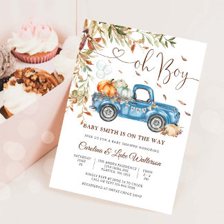 Blaue LKW-Herbst-Baby-Shower-Einladung Einladung