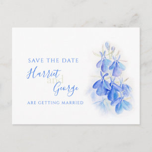 Blaue Lobelia Watercolorkunst Save the Date Ankündigungspostkarte