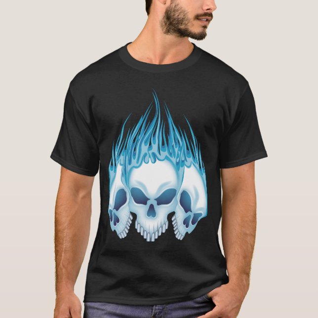 Blaue lodernde Schädel T-Shirt (Vorderseite)