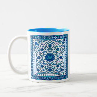 Blaue Lotus-Mandala-Kachel Zweifarbige Tasse