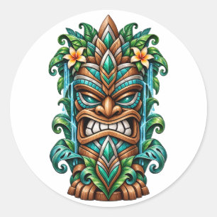 Blaue Lotus-Tiki-Wächter-Aufkleber Runder Aufkleber