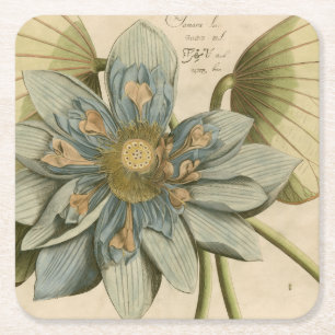 Blaue Lotusblume auf beigem Hintergrund mit Schrif Rechteckiger Pappuntersetzer