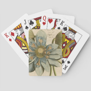 Blaue Lotusblume auf braunem Hintergrund mit Schri Spielkarten