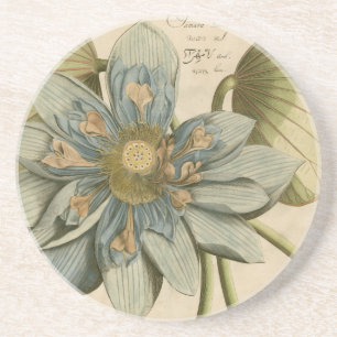 Blaue Lotusblüte auf braunem Hintergrund mit Schri Getränkeuntersetzer