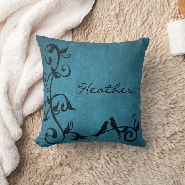 Blaue Lovebirds Personalisiertes Throw Kissen (Decke)
