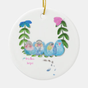 Blaue Lovebirds Weihnachtsverzierung Keramikornament