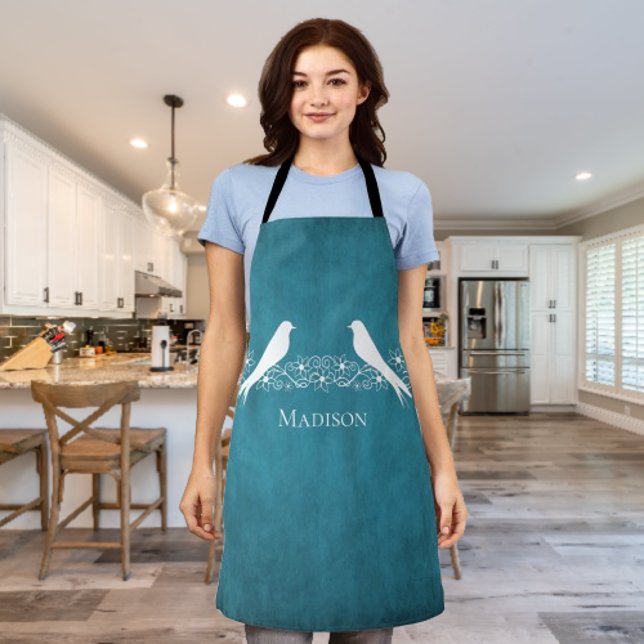 Blaue Lovebirts Blumenstraube Schürze (Blue Lovebirds Floral Vine Personalized Apron)