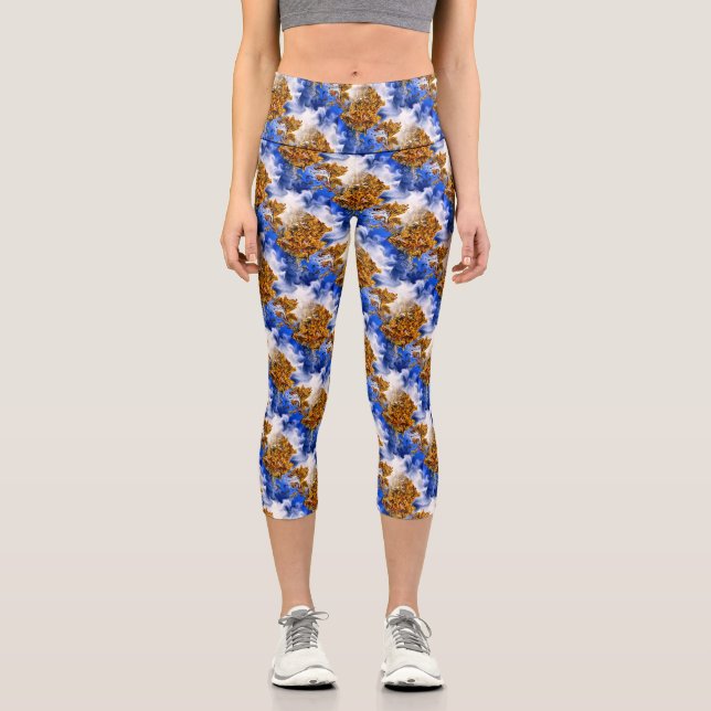 Blaue Luft und Wolken Abstraktes Kunstmuster Capri Leggings (Vorderseite)