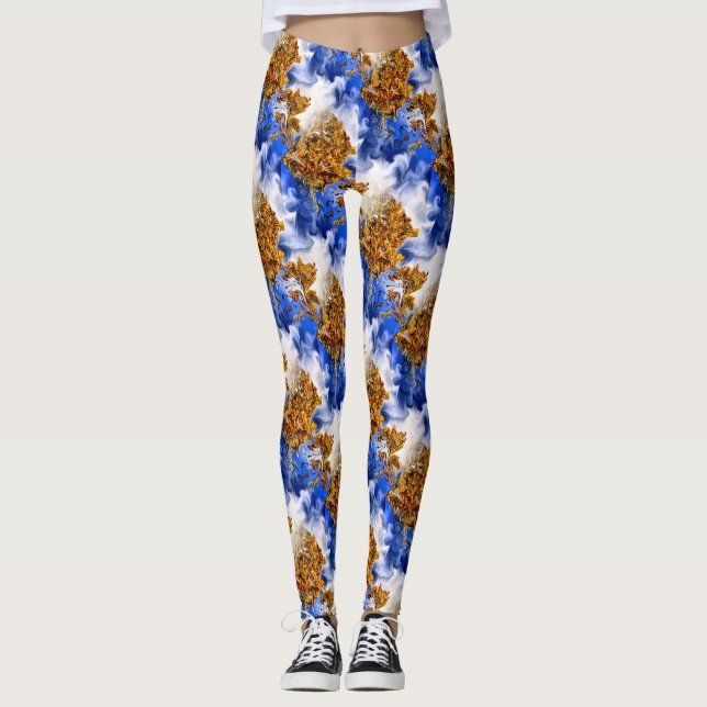 Blaue Luft und Wolken Abstraktes Kunstmuster Leggings (Vorderseite)