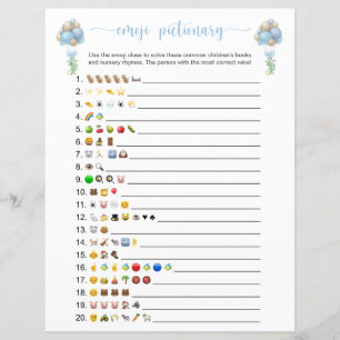 Blaue Luftballons Emoji Bücher Baby Shower Spiel