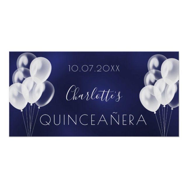Blaue Luftballons Quinceanera-Party Poster (Vorderseite)