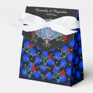 Blaue Lüfter, Silberherz und Rote Rosen personalis Geschenkschachtel