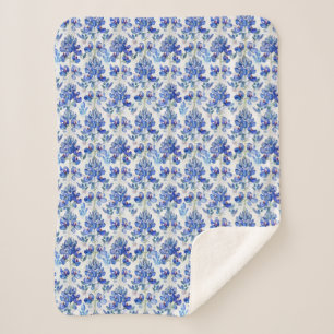 Blaue Lupinen-Blumenmuster Blau und Weiß Sherpadecke
