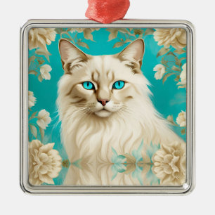 Blaue Lynx Point Siamese Porträt Kunst Ornament Aus Metall