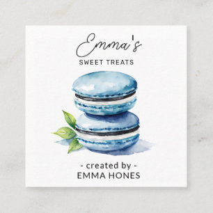 Blaue Macaron, moderne Aquarellbäckerei Quadratische Visitenkarte