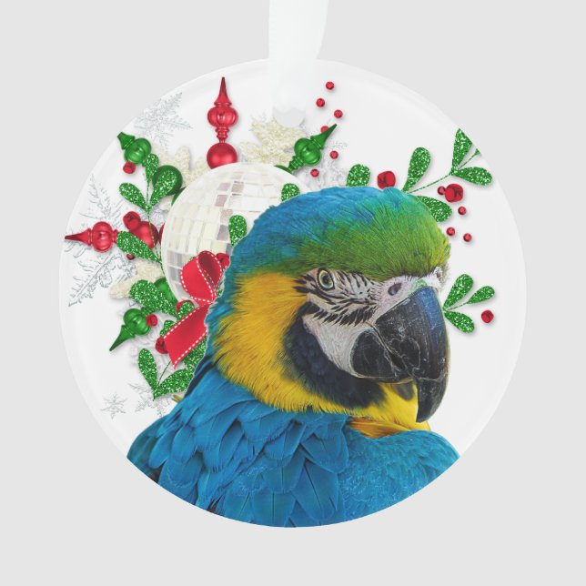 Blaue Macaw-Papageien-Weihnachtsverzierung Ornament (Vorderseite)