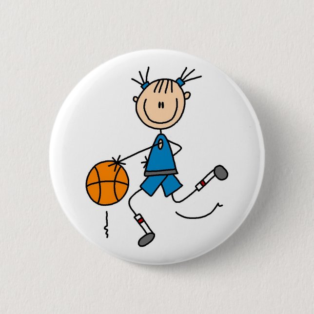 Blaue Mädchen-Basketball-Spieler-T-Shirts und Button (Vorderseite)