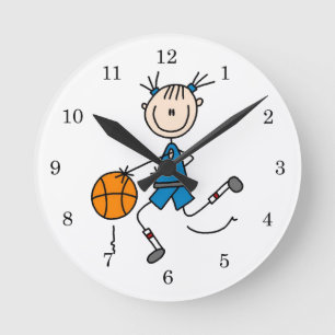Blaue Mädchen-Basketball-Spieler-T-Shirts und Runde Wanduhr