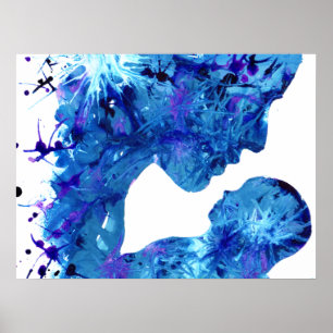 Blaue Madonna mit kinderschönem Aquarell Poster
