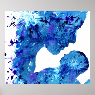Blaue Madonna und Kind schöne Aquarellmalerei Poster
