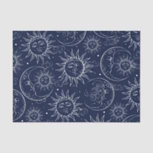 Blaue Magie Vintage Himmels-Sonne Mond Sterne Seidenpapier