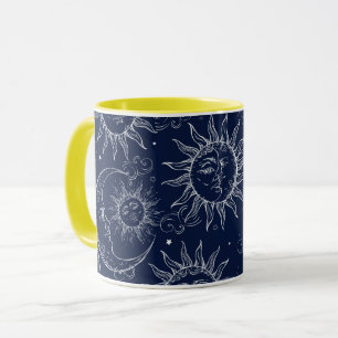 Blaue Magie Vintage Himmels-Sonne Mond Sterne Tasse