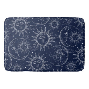 Blaue Magie Vintage Himmelsz Sonne Mond Sterne Badematte