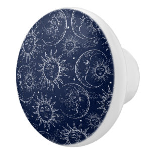 Blaue Magie Vintage Himmelsz Sonne Mond Sterne Keramikknauf