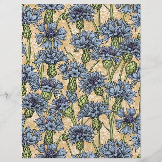 Blaue Maisblumen, wilde Blume auf Honiggelb (Vorderseite)