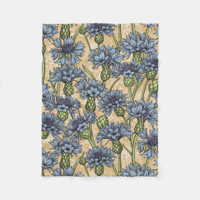 Blaue Maisblumen, wilde Blume auf Honiggelb Fleecedecke (Vorderseite)