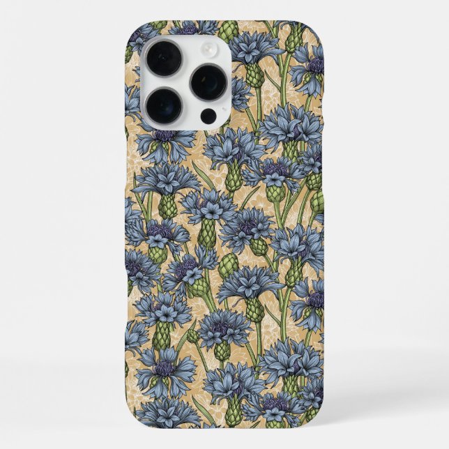 Blaue Maisblumen, wilde Blume auf Honiggelb iPhone Hülle (Rückseite)