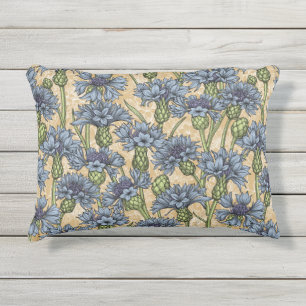 Blaue Maisblumen, wilde Blume auf Honiggelb Kissen Für Draußen