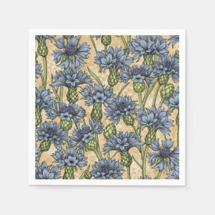 Blaue Maisblumen, wilde Blume auf Honiggelb Serviette