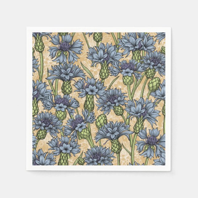 Blaue Maisblumen, wilde Blume auf Honiggelb Serviette (Vorderseite)