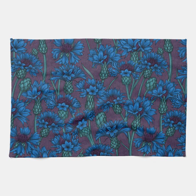 Blaue Maisblumen, wilde Blume Geschirrtuch (Horizontal)
