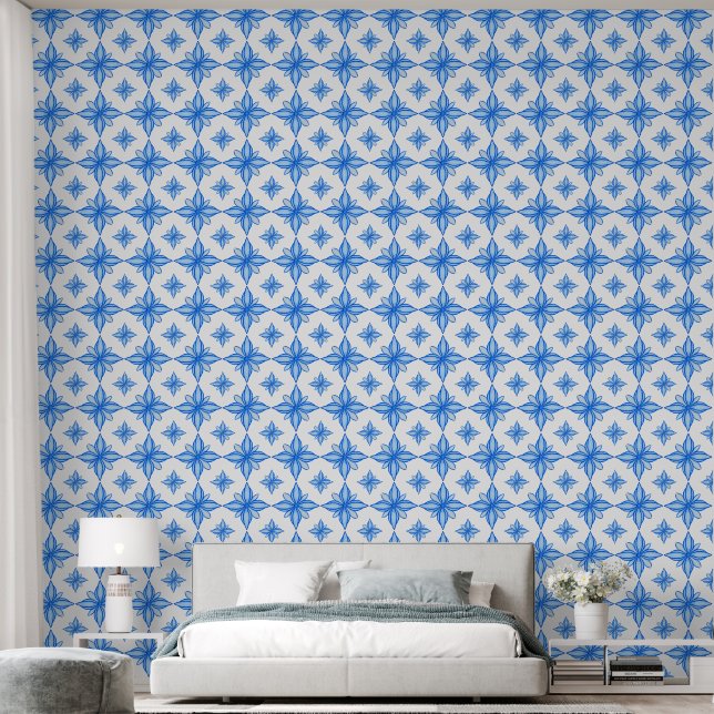 Blaue Majolikatmuster Tapete (Schlafzimmer)
