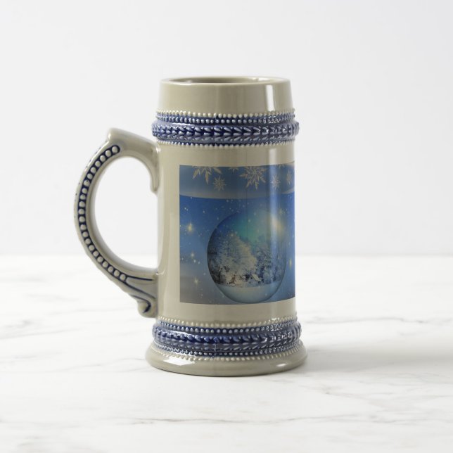 Blaue makellose Schneeflocken Bierglas (Links)