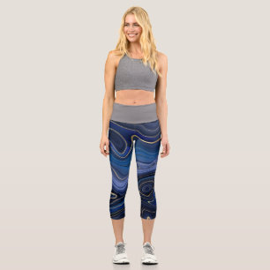 Blaue Malachit Goldene Akzente Luxus Chic Edelstei Capri Leggings
