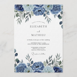 Blaue malerische Blumenhochzeit Einladung