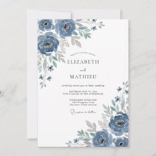 Blaue malerische Blumenhochzeit Romantik Einladung
