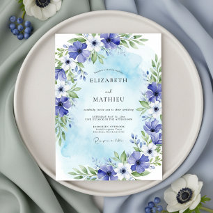 Blaue malerische Blütenhochzeit Einladung