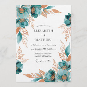 Blaue malerische Floral-Romantik-Hochzeit Einladung
